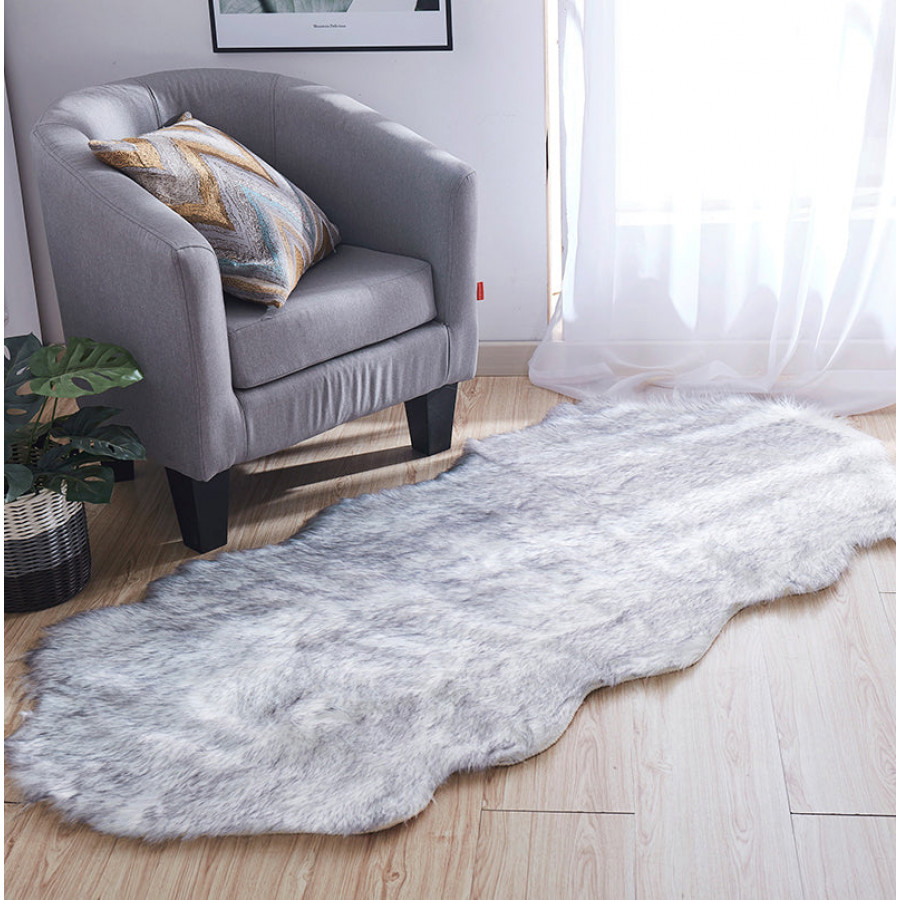 Furnings - Luxury Dark Gray Faux Fur Decorative Rug 32" x 71"