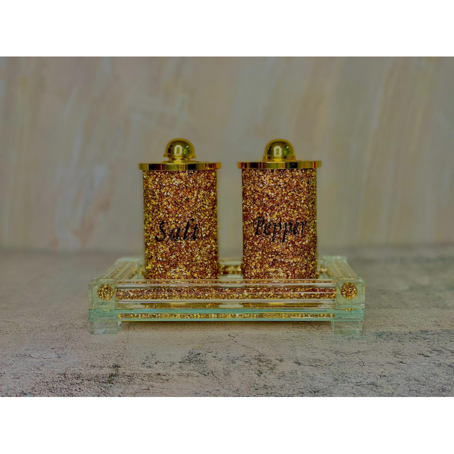 Furnings Salt & Pepper on a Tray, Gold Crushed Diamond Glass