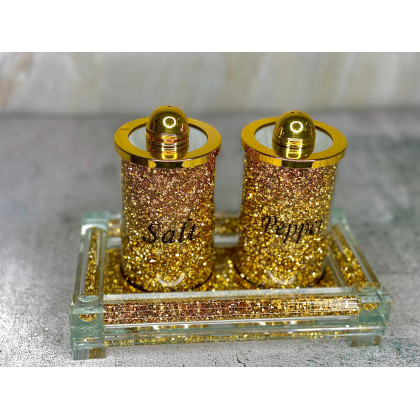 Furnings Salt & Pepper on a Tray, Gold Crushed Diamond Glass