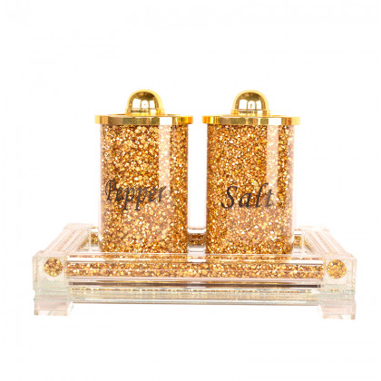 Furnings Salt & Pepper on a Tray, Gold Crushed Diamond Glass