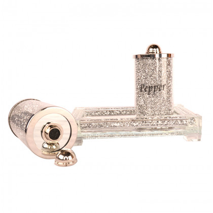 Furnings Salt & Pepper on a Tray, Silver Crushed Diamond Glass