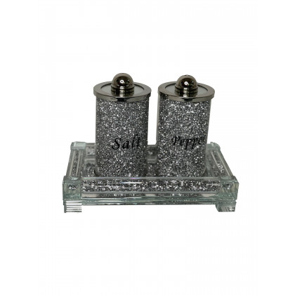 Furnings Salt & Pepper on a Tray, Silver Crushed Diamond Glass