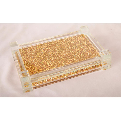 Furnings Gold Crushed Diamond Glass Tray in Gift Box - 15.5"L x 6.5"W x 1.5"H