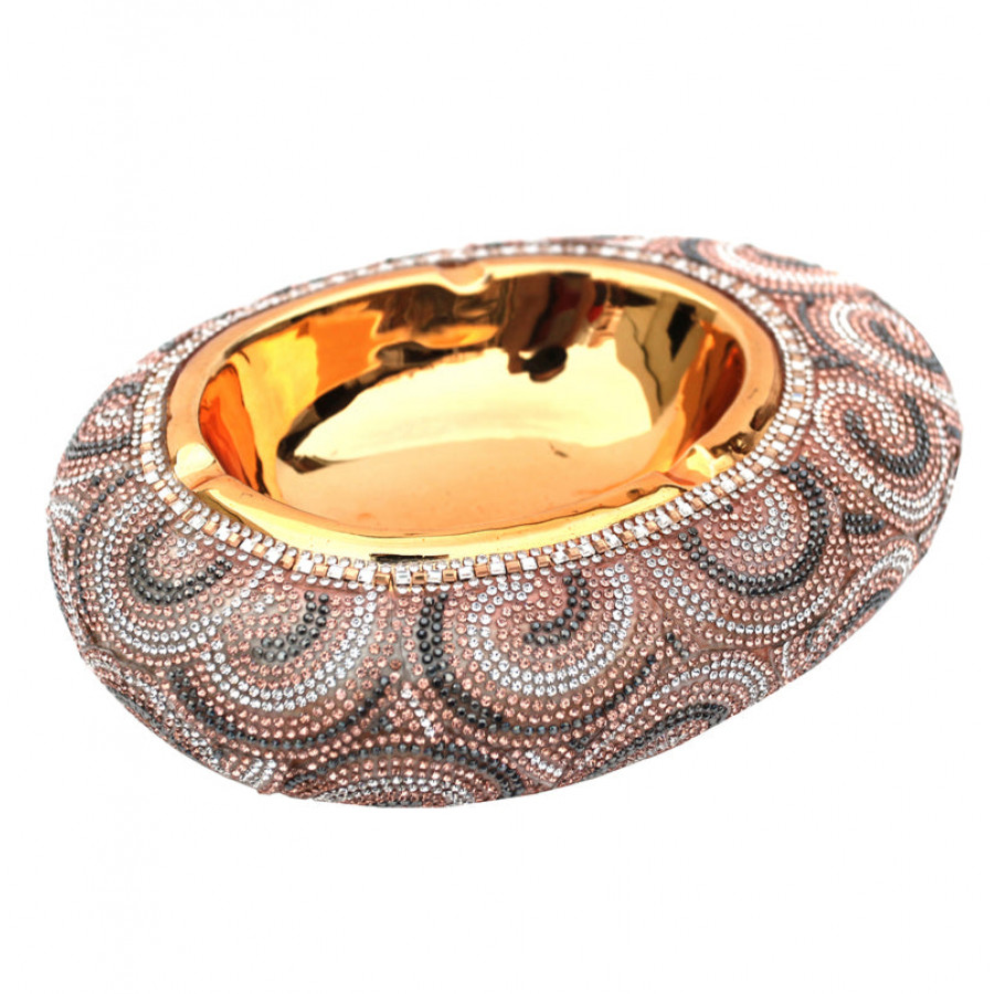 Furnings Ambrose Gold Plated Crystal Embellished Ceramic Ashtray (8.5 In. x 6.5 In. x 2.4 In.)