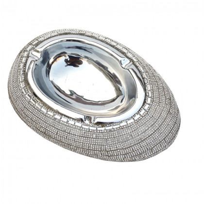 Furnings Ambrose Chrome Plated Crystal Embellished Ceramic Ashtray (7.5 In. x 5.2 In. 2 In.)