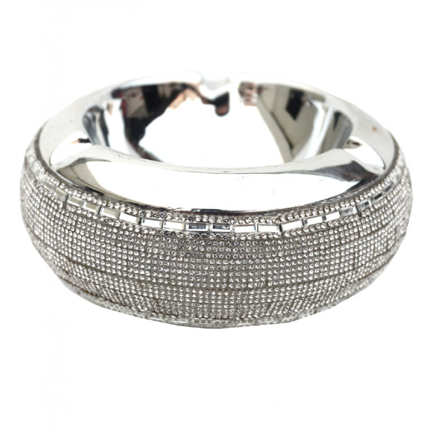 Furnings Ambrose Chrome Plated Crystal Embellished Ceramic Ashtray (6.2 In. x 6.2 In. x 2.4 In.)