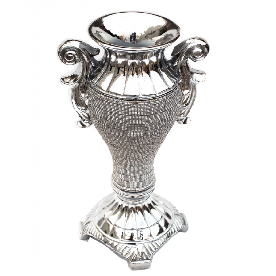 Furnings - Ambrose Chrome Plated Crystal Embellished Ceramic Vase (8.5 In. x 7.5 In. x 15 In.)