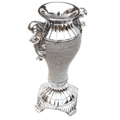 Furnings - Ambrose Chrome Plated Crystal Embellished Ceramic Vase (8.5 In. x 7.5 In. x 15 In.)