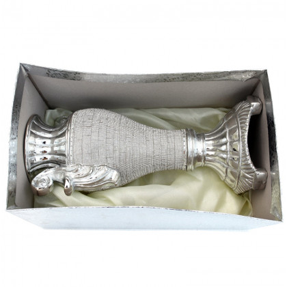 Furnings - Ambrose Chrome Plated Crystal Embellished Ceramic Candlestick Holder (6 In. x 4 In. x 11.5 In.)