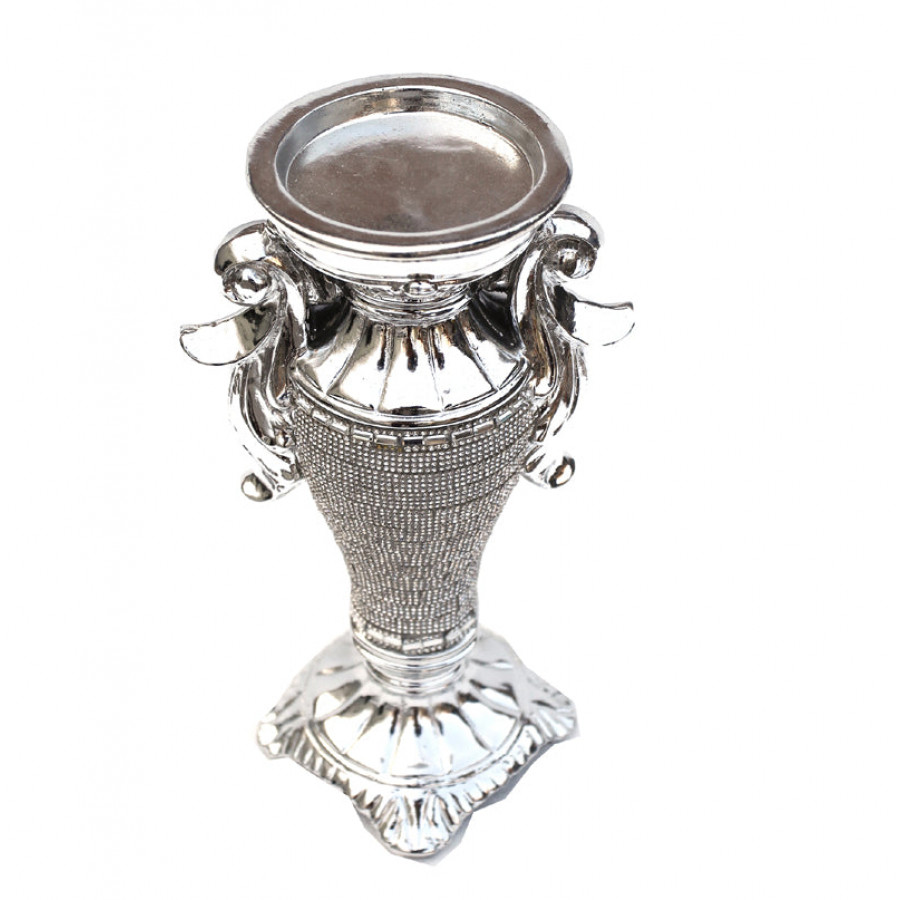 Furnings - Ambrose Chrome Plated Crystal Embellished Ceramic Vase (5.5 In. x 4 In. x 9.5 In.)
