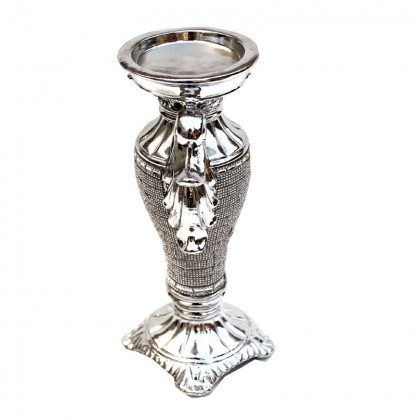 Furnings - Ambrose Chrome Plated Crystal Embellished Ceramic Vase (5.5 In. x 4 In. x 9.5 In.)