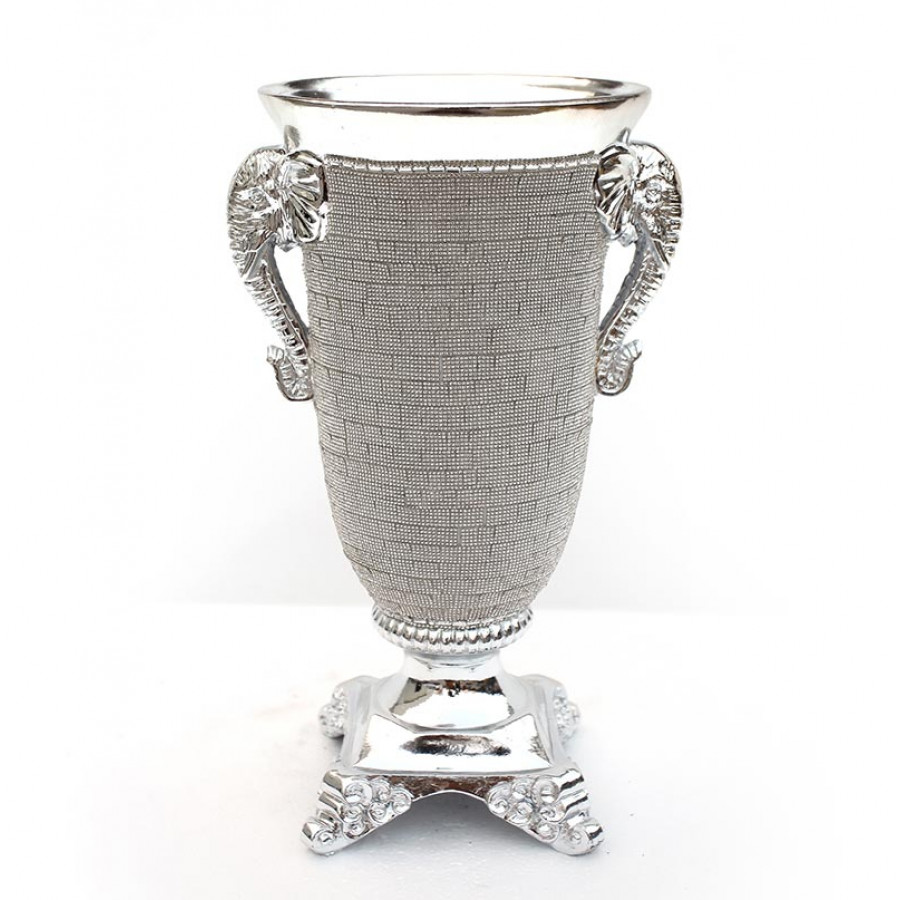 Furnings - Ambrose Chrome Plated Crystal Embellished Ceramic Vase (9 In. x 8 In. x 15 In.)