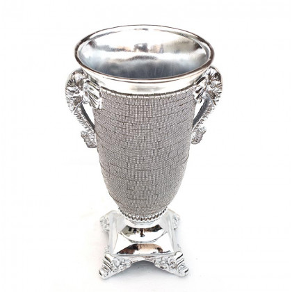Furnings - Ambrose Chrome Plated Crystal Embellished Ceramic Vase (9 In. x 8 In. x 15 In.)