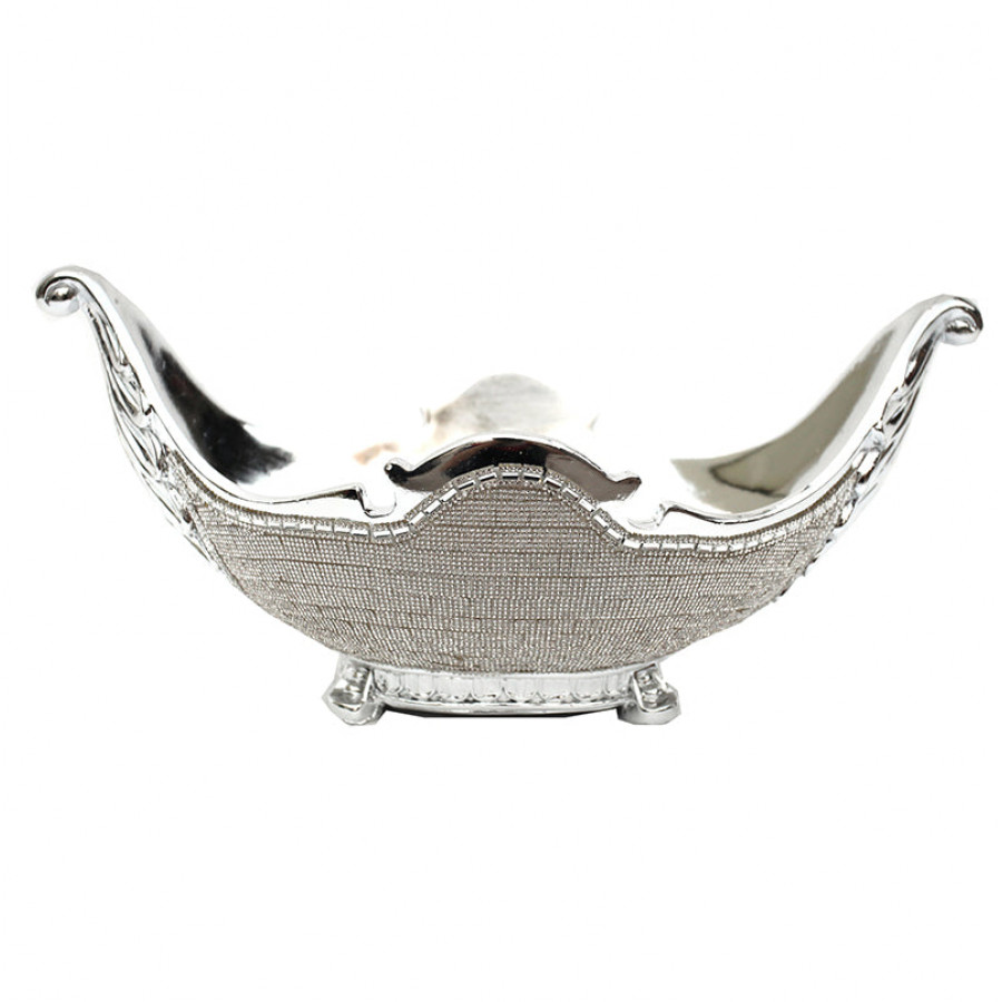 Furnings - Ambrose Chrome Plated Crystal Embellished Ceramic Fruit Platter (15.5 In. x 8 In. x 7 In.)