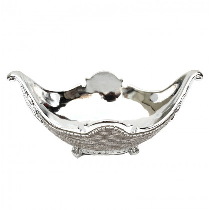 Furnings - Ambrose Chrome Plated Crystal Embellished Ceramic Fruit Platter (15.5 In. x 8 In. x 7 In.)