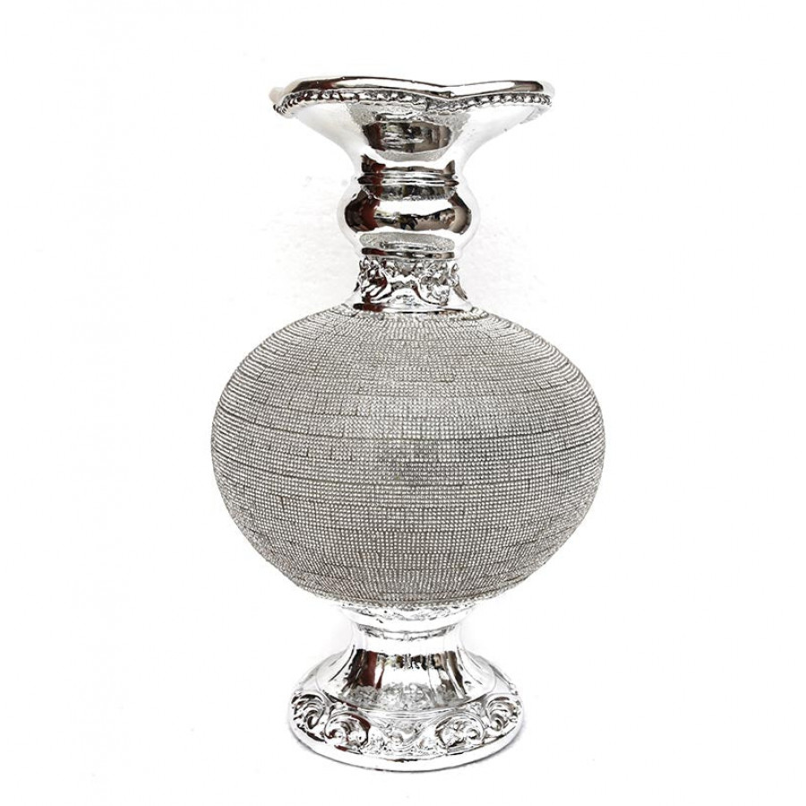 Furnings - Ambrose Chrome Plated Crystal Embellished Ceramic Vase (8 In. x 8 In. x 13 In.)