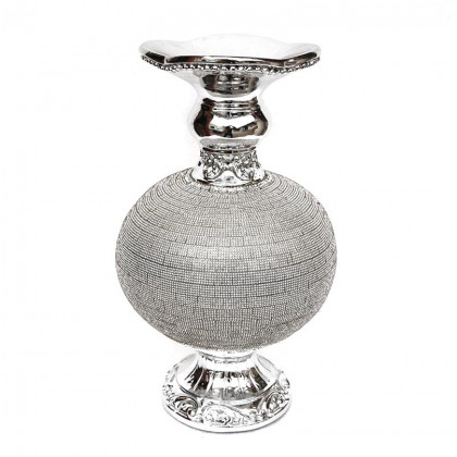 Furnings - Ambrose Chrome Plated Crystal Embellished Ceramic Vase (8 In. x 8 In. x 13 In.)
