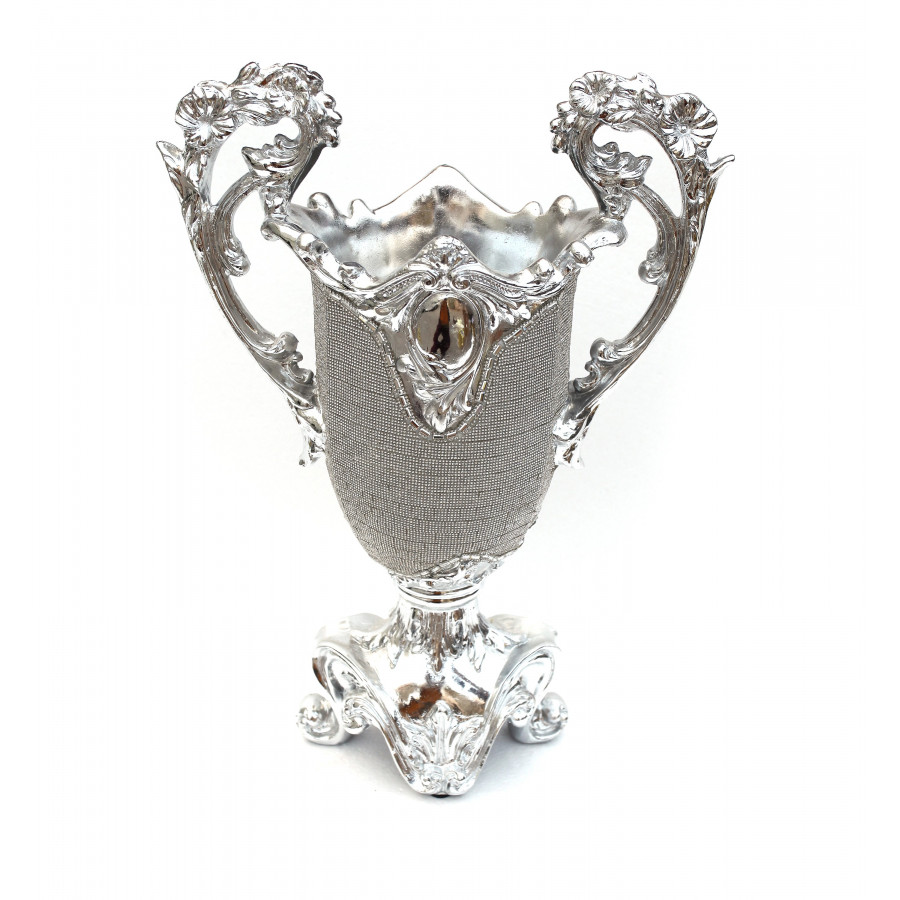 Furnings - Ambrose Chrome Plated Crystal Embellished Ceramic Vase (13.6 In. x 7.1 In. x 19 In.)
