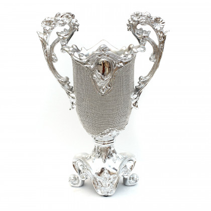 Furnings - Ambrose Chrome Plated Crystal Embellished Ceramic Vase (13.6 In. x 7.1 In. x 19 In.)