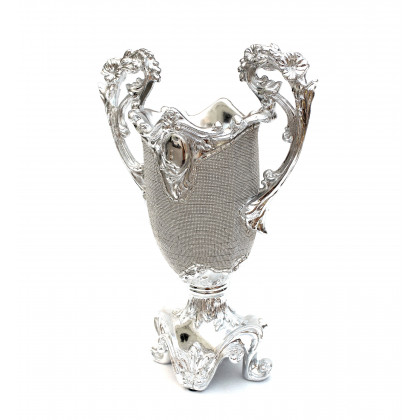 Furnings - Ambrose Chrome Plated Crystal Embellished Ceramic Vase (13.6 In. x 7.1 In. x 19 In.)