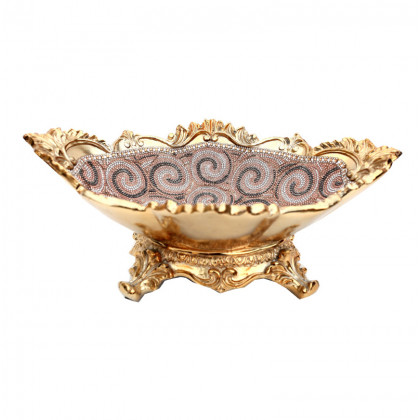 Furnings - Ambrose Gold Plated Crystal Embellished Floral Ceramic Plate (16.5 In. x 10.6 In. 4.2 In.)