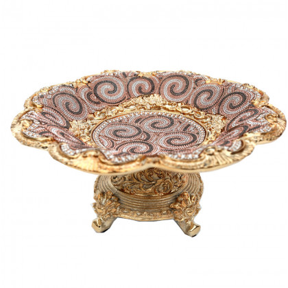 Furnings - Ambrose Gold Plated Crystal Embellished Ceramic Fruit Platter (13 In. x 13 In. x 6 In.)