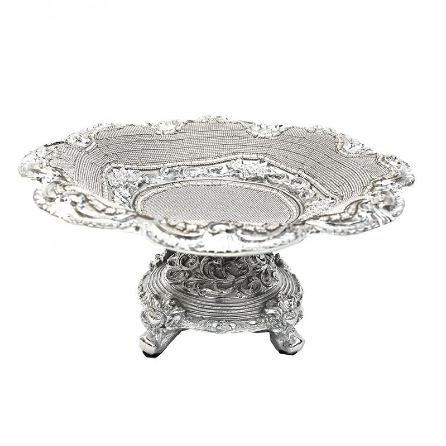 Furnings - Ambrose Chrome Plated Crystal Embellished Ceramic Fruit Platter (13 In. x 13 In. x 6 In.)