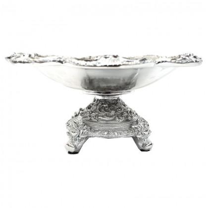 Furnings - Ambrose Chrome Plated Crystal Embellished Ceramic Fruit Platter (13 In. x 13 In. x 6 In.)