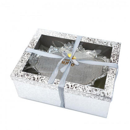 Furnings - Ambrose Chrome Plated Crystal Embellished Ceramic Fruit Platter (13 In. x 13 In. x 6 In.)