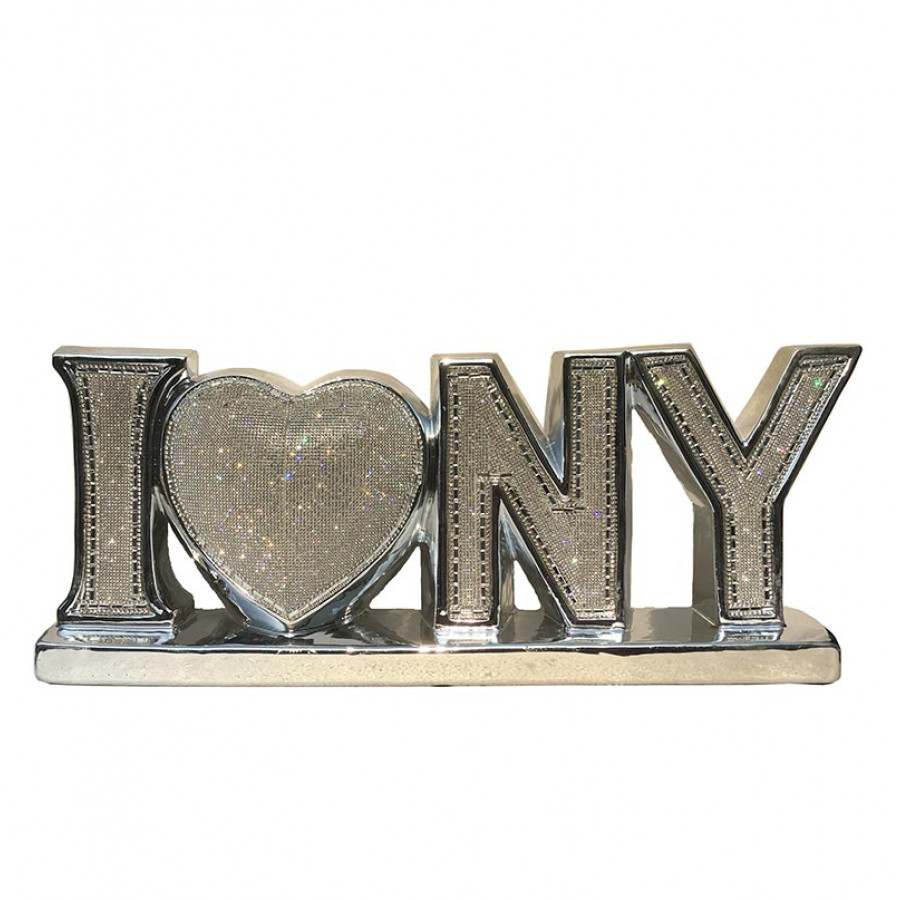 Furnings Ambrose "I Love New York" Ceramic Chrome Plated Table Top in Diamond Incrustation (20-in x 4-in x 8-in)