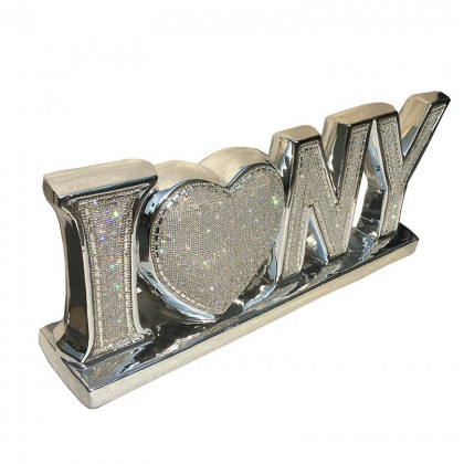 Furnings Ambrose "I Love New York" Ceramic Chrome Plated Table Top in Diamond Incrustation (20-in x 4-in x 8-in)