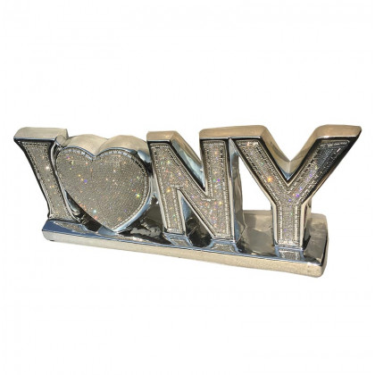 Furnings Ambrose "I Love New York" Ceramic Chrome Plated Table Top in Diamond Incrustation (20-in x 4-in x 8-in)