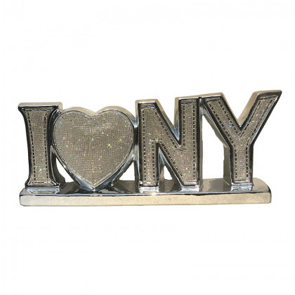 Furnings Ambrose "I Love New York" Ceramic Chrome Plated Table Top in Diamond Incrustation (20-in x 4-in x 8-in)