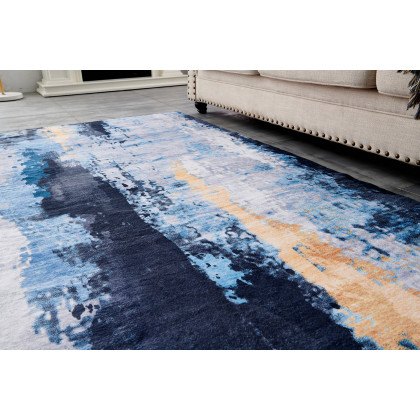 Furnings Zara Abstract Design Machine Washable Gray Blue Yellow Area Rug - 9'L x 6'W x 1"H