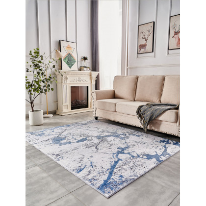 Furnings Zara Abstract Design Machine Washable Silver Blue Area Rug - 10.5'L x 7.5'W x 1"H