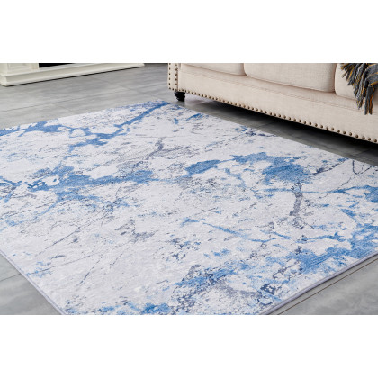Furnings Zara Abstract Design Machine Washable Silver Blue Area Rug - 10.5'L x 7.5'W x 1"H