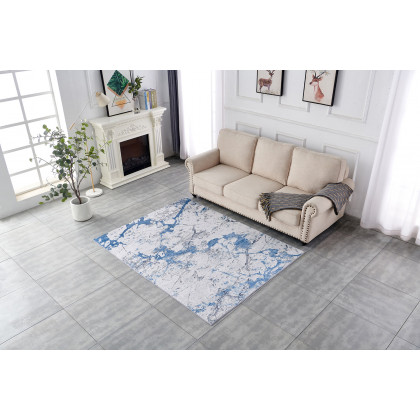 Furnings Zara Abstract Design Machine Washable Silver Blue Area Rug - 10.5'L x 7.5'W x 1"H