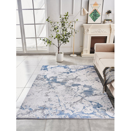 Furnings Zara Abstract Design Machine Washable Silver Blue Area Rug - 10.5'L x 7.5'W x 1"H