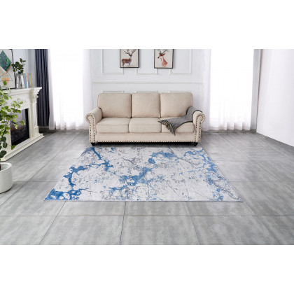 Furnings Zara Abstract Design Machine Washable Silver Blue Area Rug - 10.5'L x 7.5'W x 1"H