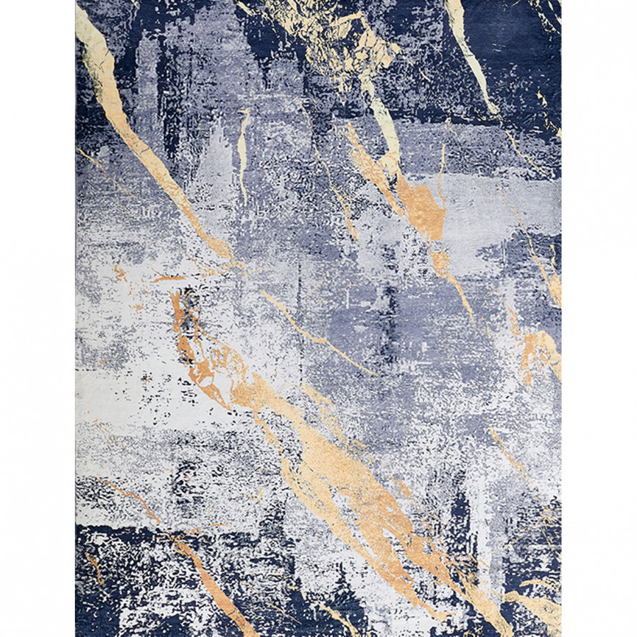 Furnings Zara Abstract Design Machine Washable Blue Gray Yellow Area Rug - 7'L x 5'W x 1"H