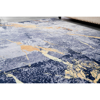 Furnings Zara Abstract Design Machine Washable Blue Gray Yellow Area Rug - 7'L x 5'W x 1"H