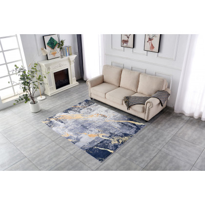 Furnings Zara Abstract Design Machine Washable Blue Gray Yellow Area Rug - 7'L x 5'W x 1"H