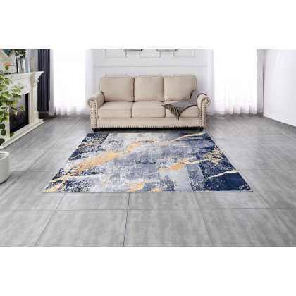 Furnings Zara Abstract Design Machine Washable Blue Gray Yellow Area Rug - 7'L x 5'W x 1"H