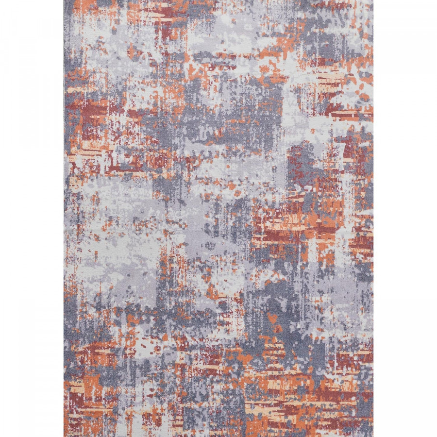 Furnings Zara Abstract Design Machine Washable Gray, Brown and Orange Area Rug - 10.5'L x 7.5'W x 1"H