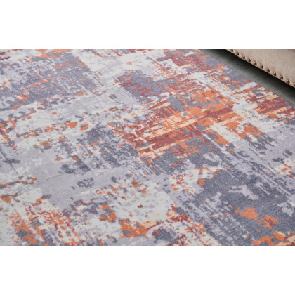 Furnings Zara Abstract Design Machine Washable Gray, Brown and Orange Area Rug - 10.5'L x 7.5'W x 1"H