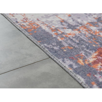 Furnings Zara Abstract Design Machine Washable Gray, Brown and Orange Area Rug - 10.5'L x 7.5'W x 1"H