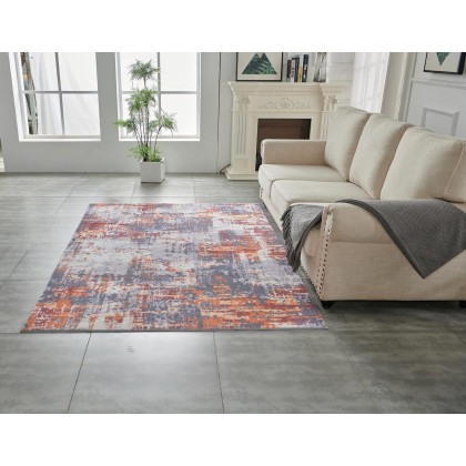 Furnings Zara Abstract Design Machine Washable Gray, Brown and Orange Area Rug - 10.5'L x 7.5'W x 1"H