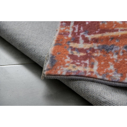 Furnings Zara Abstract Design Machine Washable Gray, Brown and Orange Area Rug - 10.5'L x 7.5'W x 1"H