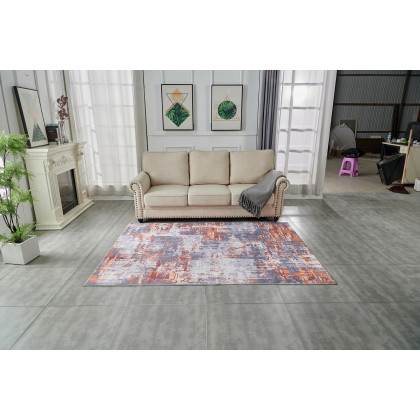Furnings Zara Abstract Design Machine Washable Gray, Brown and Orange Area Rug - 10.5'L x 7.5'W x 1"H