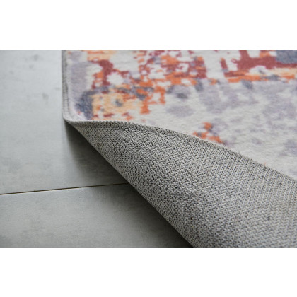 Furnings Zara Abstract Design Machine Washable Gray, Brown and Orange Area Rug - 10.5'L x 7.5'W x 1"H